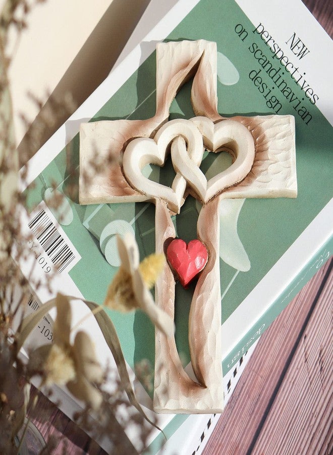 Oooct Carved Cross, Resin Cross Wall Decor, Intertwined Hearts & Never Separates Love, Great Christian Gift, Wall Art Gift, Home Living Room Decor - 6.88 × 5.23 Inch - Image 3